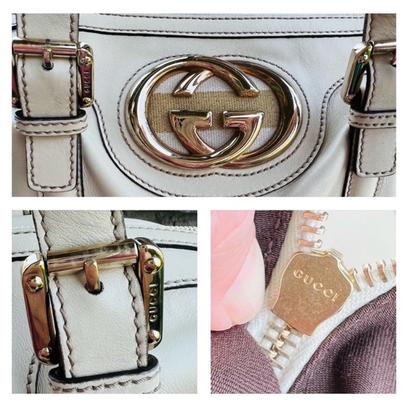 Gucci Britt Medium Ivory Calfskin Leather Boston Satchel Handbag - Picture 7 of 12